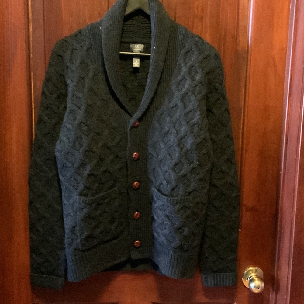 Men's Shawl Collar Cable-Knit Cardigan - Black